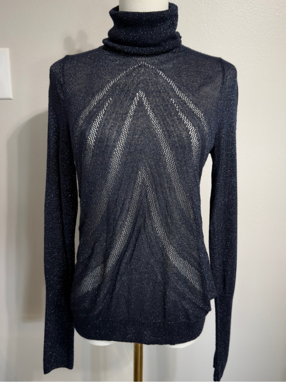 Anthropologie Angel of the North Savine Sparkle Turtleneck Navy Blue